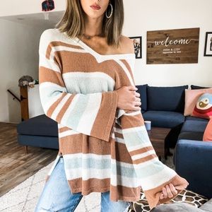 Long bell sleeve striped sweater top
